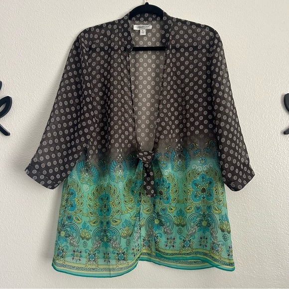 Coldwater Creek Sheer Front Tie Kimono Top - Picture 1 of 5